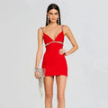 Dazzling Diamonds Sexy V-Neck Spasghetti Strapless Mini Dress Woman Evenging Dress Celebrate Birthday Party Outfit