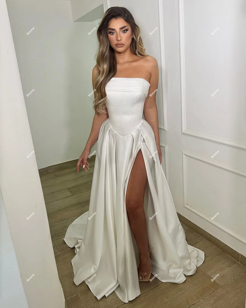 A-line eleganckie sukienki ślubne plama bez ramiączek hihe boczne slit Brides imprezowe sukienki dla kobiet sukienki wieczorowe