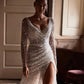 Stunning Beaded Sequined Long Sleeves V-neck Mermaid Wedding dresses Side Slit Backlesss Sexy Custom Made 2024 Rode De Morrie