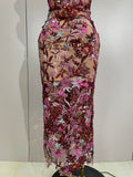 Sexy Strapless Floral Sequin Long Dress Women Sequins Flower Backless Long Slim Dress Evening Party Runway Gown Dress