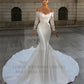 Stain Mermaid Wedding Dress With Detachable Train Lace Long Sleeve Bridal Dresses Vestido de novia