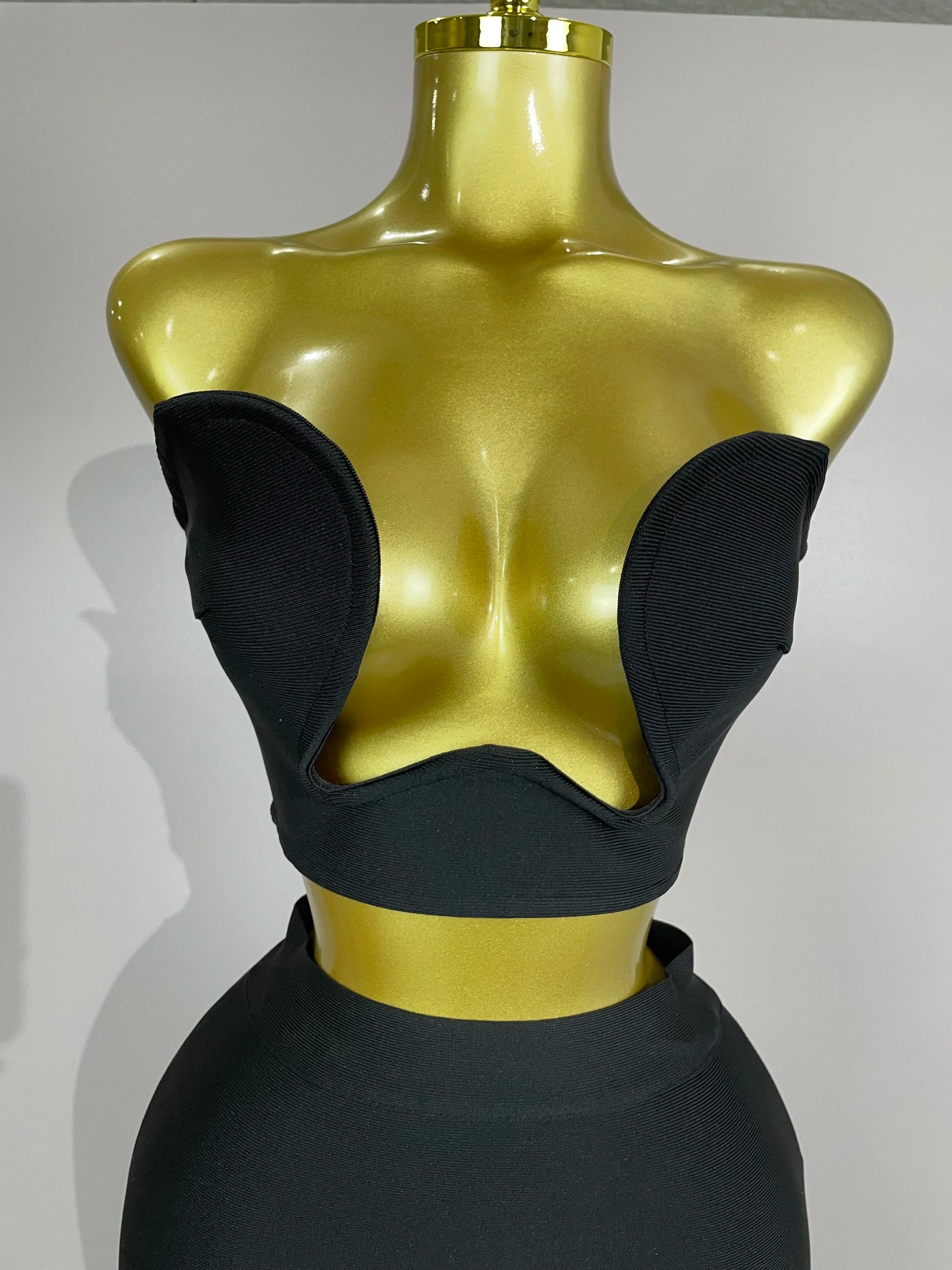 Women Sexy Strapless Backless Black Bandage Two Piece Suit Celebrity Designer Fashion Birthday Gown Evening Prom Costume