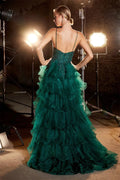 Lace Embroidery Edge Curl Prom Dress Elegant Dark Green Multilayer Vestidos De Noche Sexy Spaghetti Strap Party Dresses