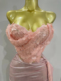 Sexy Pink Sequin Strapless 2 Pieces Bodycon Mini Dress Women Celebrate Birthday Party Bar Singer Nightclub Stage Costume