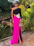Fashion Party Dresses For Women Autumn Winter Sexy One Shoulder Long Sleeves High Waist Big Flower Decoration Gowns