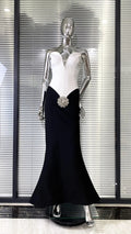 Luxury Diamonds Strapless Package Hips White Patchwork Black Bandage Dress Fashion Woman Party Dress Celebrity Party Vestido