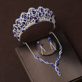 Luxury Silver Color Crystal Water Drop Bridal Jewelry Sets Rhinestone Tiaras Crown Necklace Earrings Wedding Dubai Jewelry Set TS-0080-A-XL-0045-C Tiaras