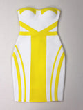 Sexy Women'S Yellow Striped Patchwork White Bandage Dress Strapless Sleeveless Backless Bodycon Mini Dresses Party Vestidos