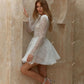Glitter Short Wedding Dresses High Neck Long Sleeves Bride Party Dresses for Women Sequined A-Line Bridals Prom Gowns