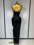 Women Celebrity Sexy Backless Halter Black Crystals Bandage Dress Knitted Elegant Evening Club Party Luxury Birthday Dress