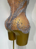 Women Sexy See Through Crystal Bodysuits Luxury Birthday Dancer Stage Performance Wear Mesh Sparkly Rhinestone Nightclub Outfit