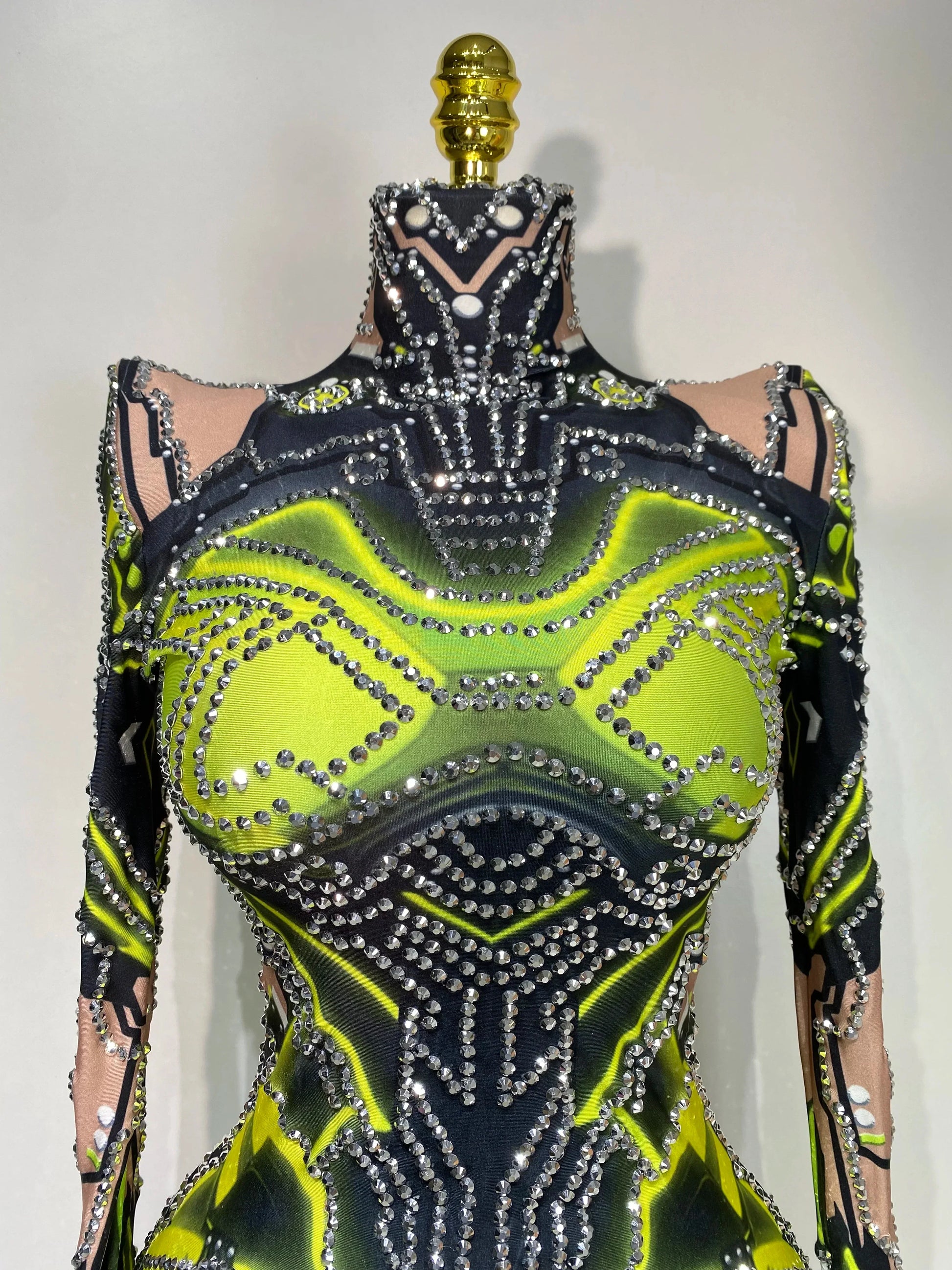 Women Sparkly Rhinstones High Street Bodysuit Performance Dance Singer Costume Nightclub Evening Party Birthday Stage Outfit