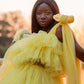 Vestido De fiesta amarillo claro, Vestidos De Noche multicapa con tirantes, Vestidos De Noche altos y bajos, vestido De fiesta sin mangas De tul