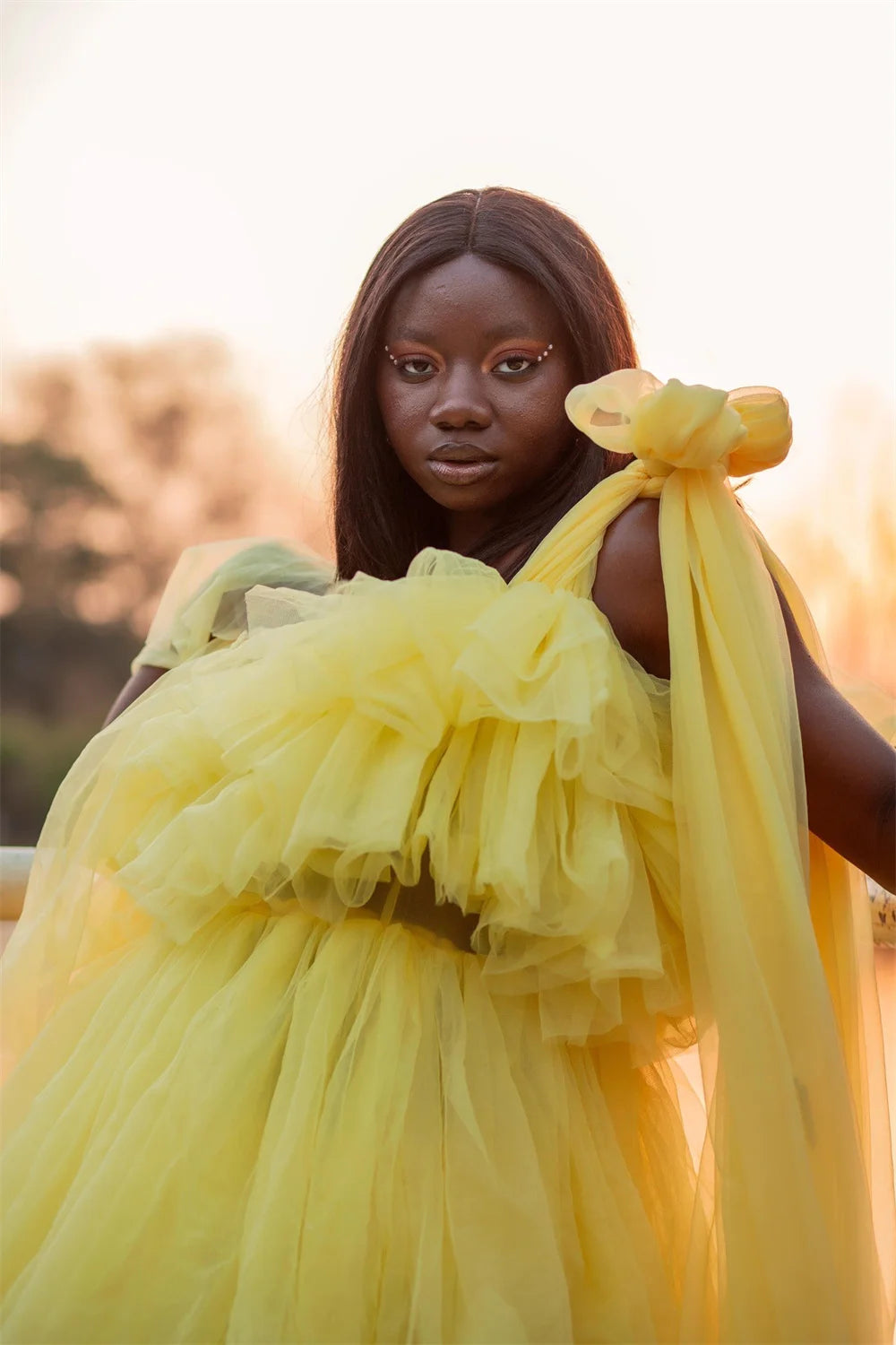 Light Yellow Party Dress Sling Multilayer Evening Dresses High Low Vestidos De Noche Tulle Sleeveless  Prom Dress