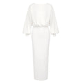 Elegant Soft Crewneck White Long Sleeveless Midi Dress for Office-Ready Chic Gown WHITE
