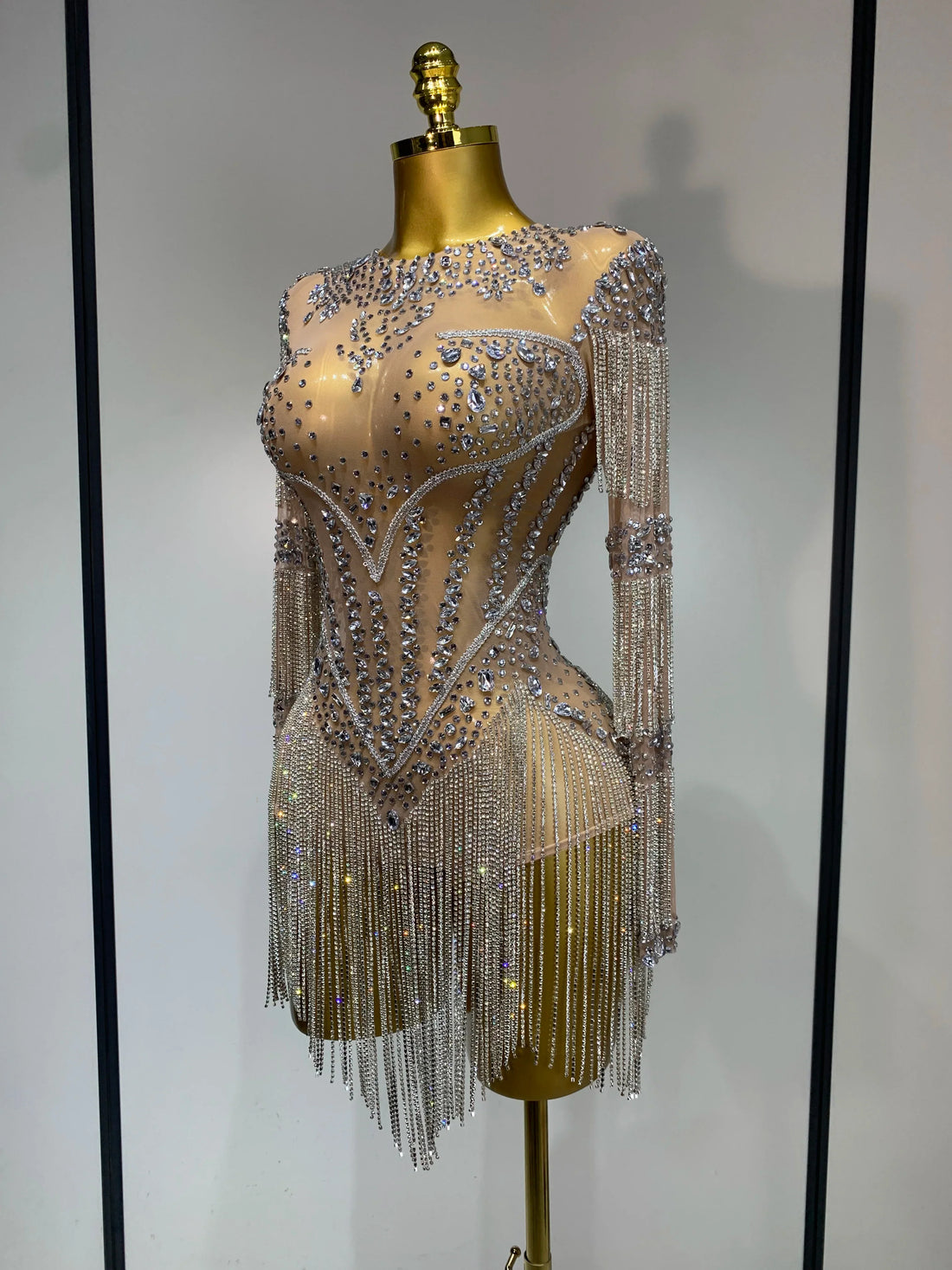 Women Sexy Mesh See Through Performance Dance Nightclub Rompers Singer Stage Outfit Sparkly Rhinestone Bodysuit Birthday Wear Silver