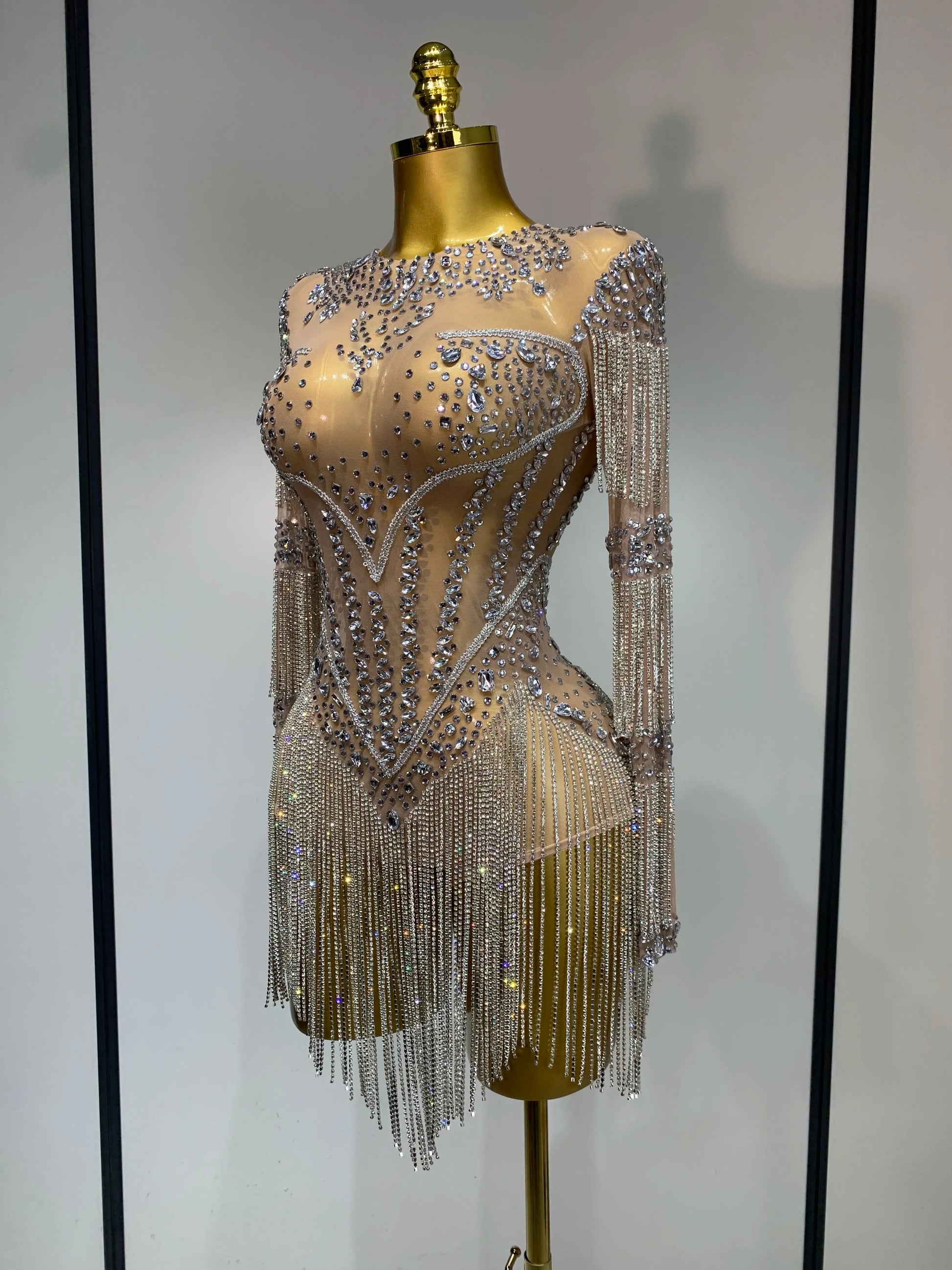 Women Sexy Mesh See Through Performance Dance Nightclub Rompers Singer Stage Outfit Sparkly Rhinestone Bodysuit Birthday Wear