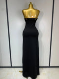Women Sexy Sleeveless Square Colalr Chain Bodycon Maxi Long Dress Elegant Evening Party Fashion Celebrate Birthday Dress