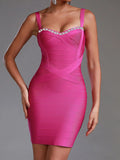 Summer Sexy Women Water Diamond Bandage Dress Spaghetti Strap Sleeveless Bodycon Backless Mini Dress Evening Party Vestidos