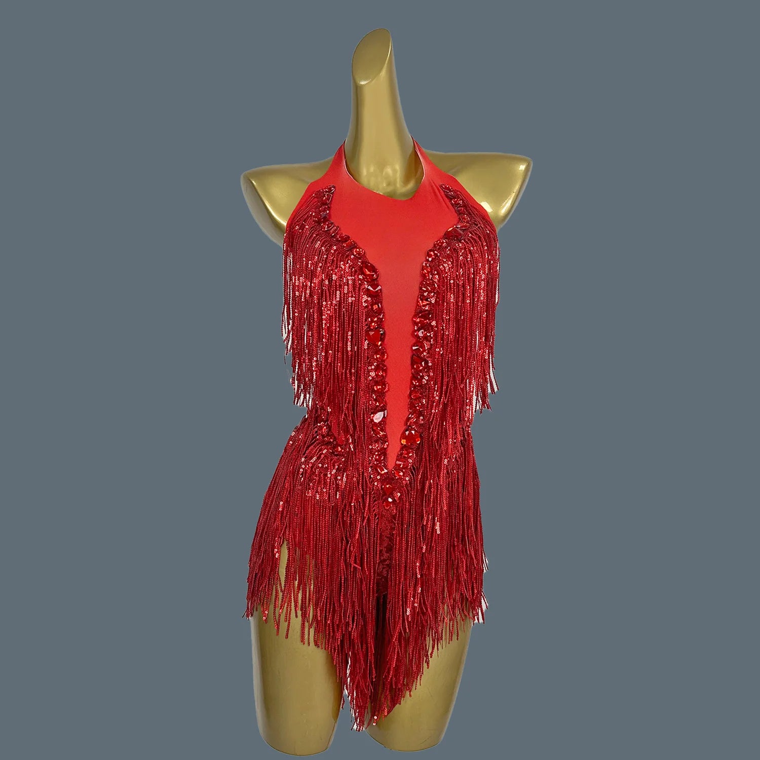 Sparkly Women White Tassel Leotard Sexy Pearls Sequins Fringes Bodysuit Club Performance Wear Party Stage Dance Costumes Shuye Red One Size