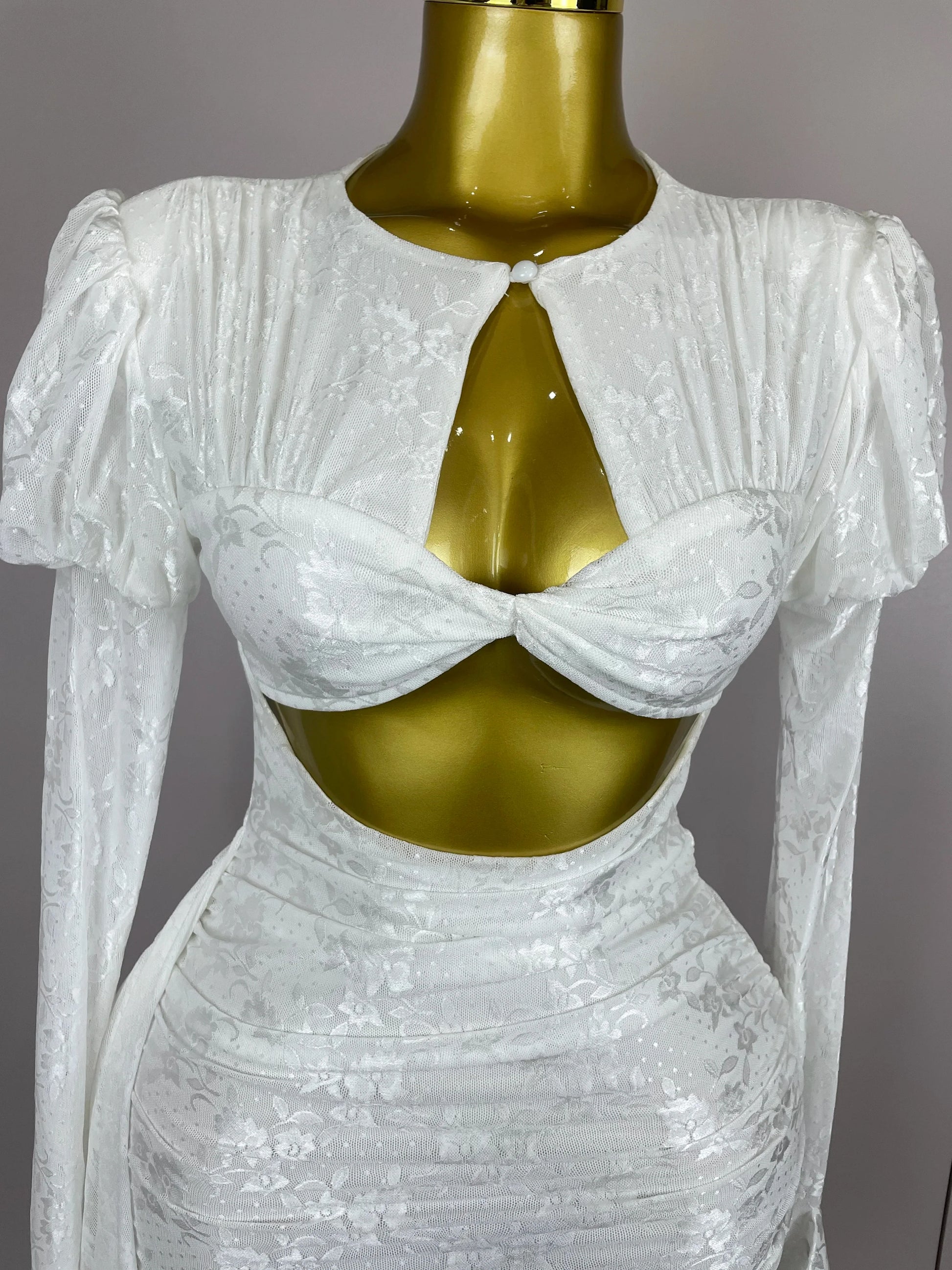 Women White Birthday Dress Fashion Long Sleeve O Neck Cut Out Bodycon Mini Trailing One Piece Celebrity Evening Club Dresses