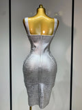 Women Sleeveless Bodycon Bandage Dress Celebrity Elegant Silver Gold Cocktail Party Birthday Dress Vestidos