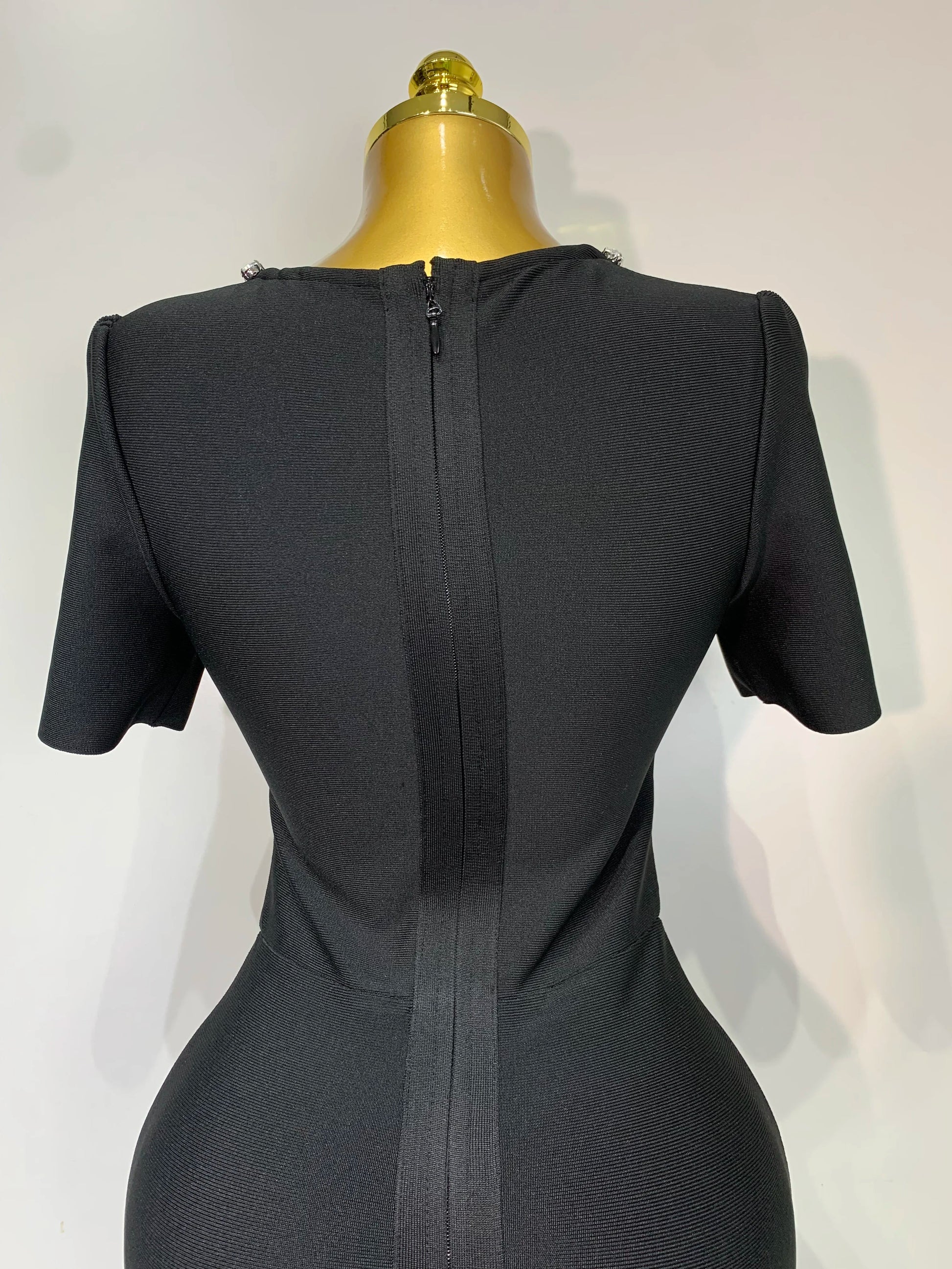 Women Sexy Luxury Rhinestone Short Sleeve Bodycon Dress Party Evening Celebrate Birthday Black Bandage Club Prom Gown