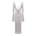 Dresses For Women Deep V Plunge Sexy Long Sleeves Ankle Length Sequins Bodycon Clothes Evening Dress Vestido Lavender