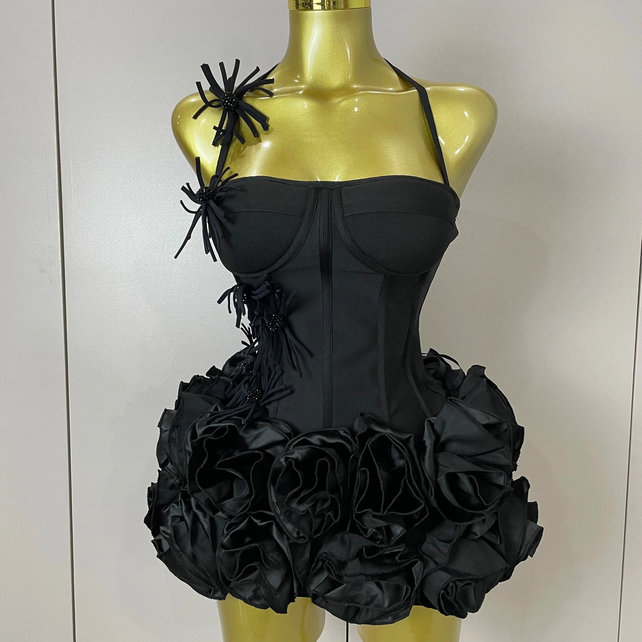 Women Sexy Halter Prom Gown Celebrity Club Two Piece Set Cocktail Elegant Fashion Luxury Birthday Party Red Black Bandage Outfit black