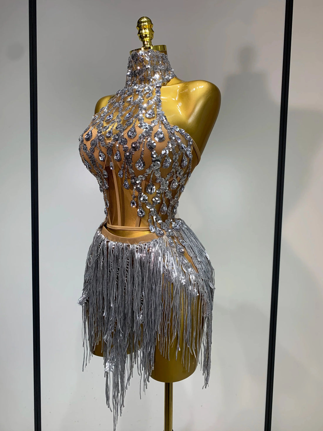 Women Sexy Sequins Rhinestone Glitter Two Pieces Sets Luxury Birthday Evening Party Nightclub Hotwife Singer Stage Outfit Silver