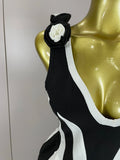 Sexy Black White Flower Stripe High fork Sleeveless Bandage Long Dress Women Vacation Party Elegangt Party Club Dresses