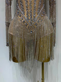 Women Sexy Mesh See Through Performance Dance Nightclub Rompers Singer Stage Outfit Sparkly Rhinestone Bodysuit Birthday Wear