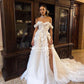 Vestido de noiva A-line Tulle Apliques Flores Alta fenda Vestidos de noiva Moda Amanda Novias Vestido de Novia