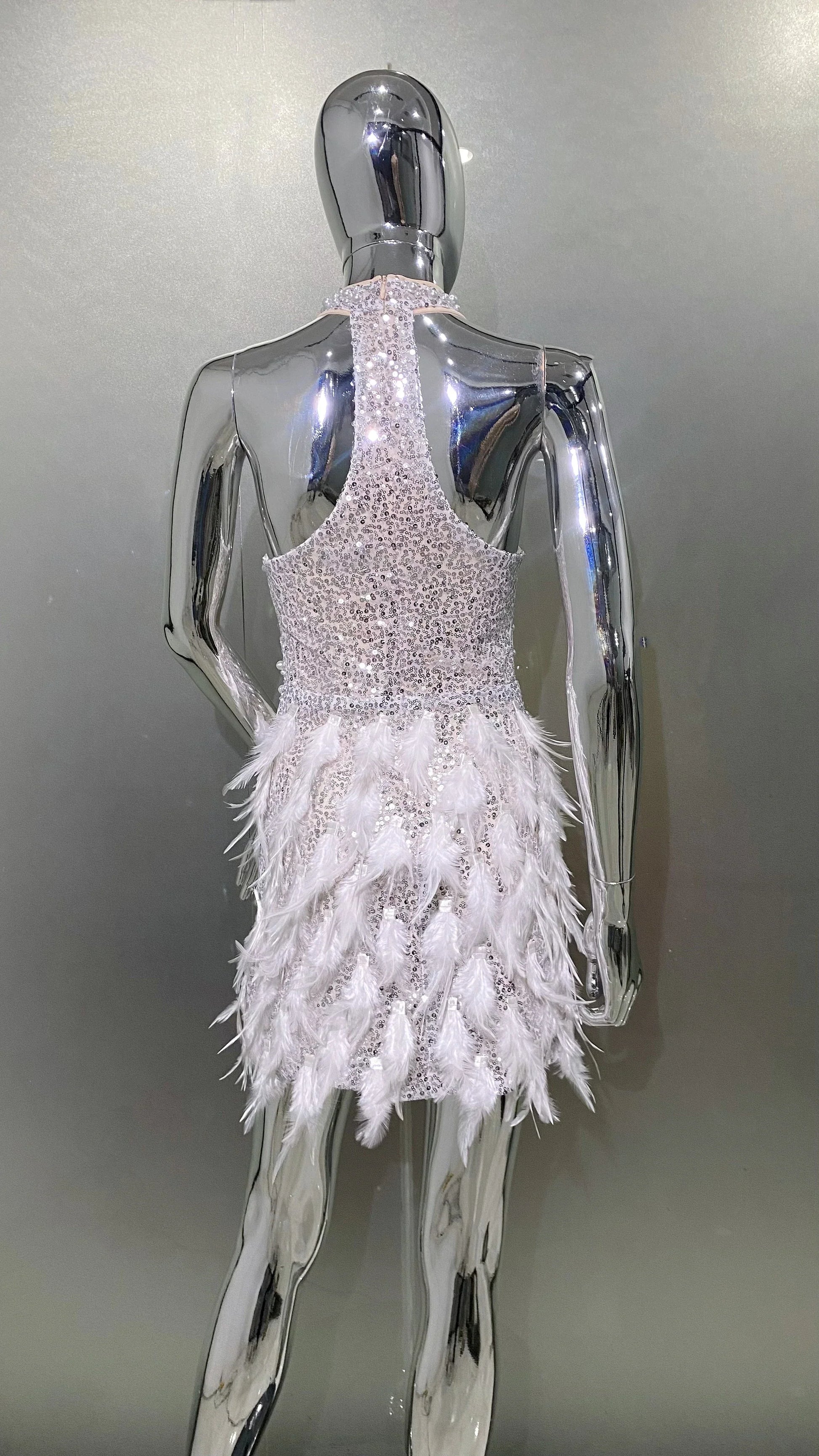 Gorgeous Feathers Beading High Slit Strapless Long Dress Woman Evening Dress Celebrity Birthday Party Outfit