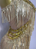 Shiny Gold Rhinestones Sequined Fringe Wide-leg jumpsuit Women Sexy Night Party Club Outfit Singer Stage Perform Costume