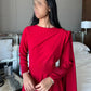 Red Square Collar Prom Dressess Satin A-line Vestidos De Noche Elegant Long Sleeves Floor-Length Long Shawl Graduation