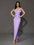 Sexy Women'S Light Luxury Flower Design Bandage Dress Spaghetti Strap Sleeveless Bodycon Backless Long Dresses Vestidos