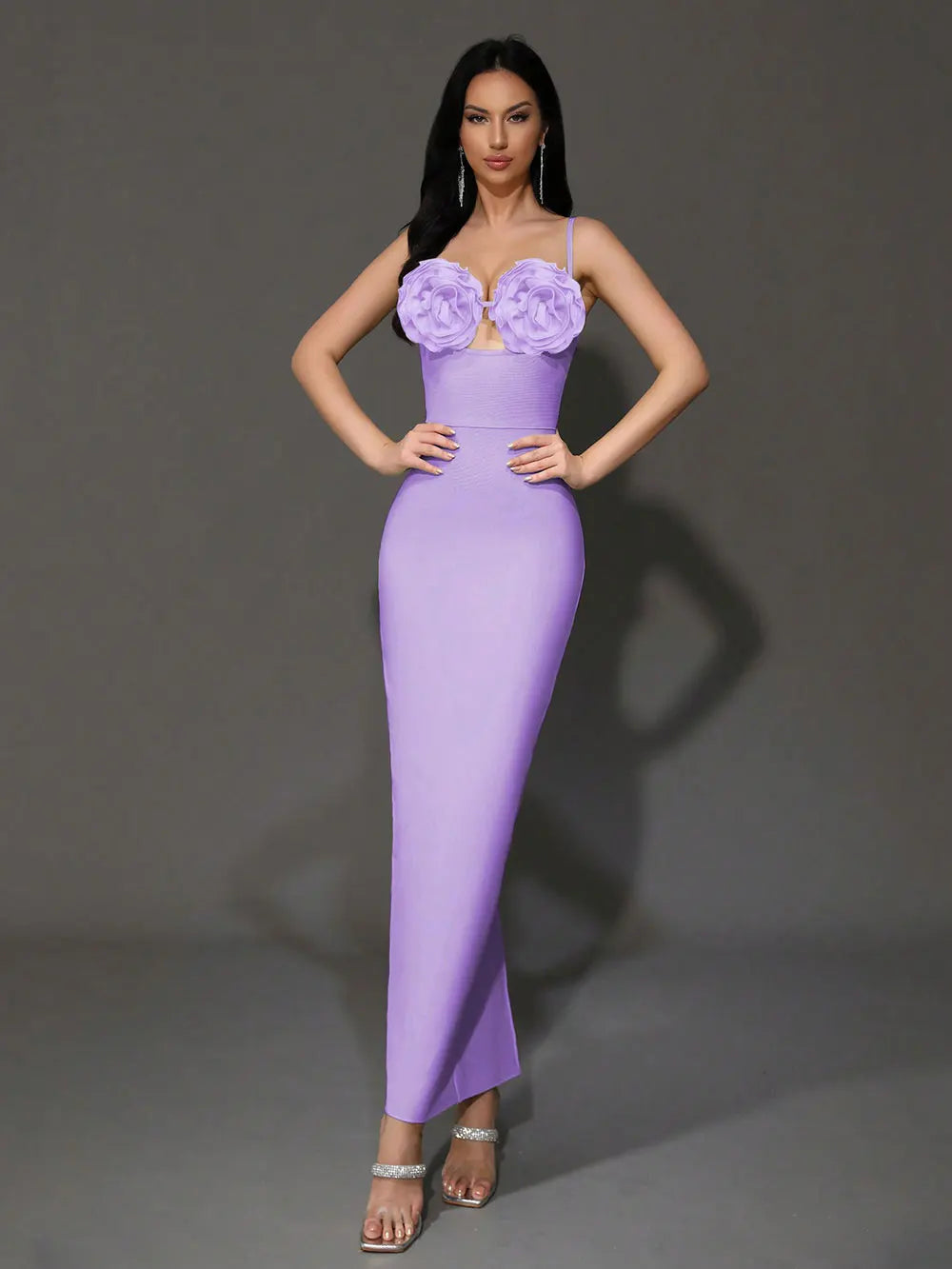 Sexy Women'S Light Luxury Flower Design Bandage Dress Spaghetti Strap Sleeveless Bodycon Backless Long Dresses Vestidos
