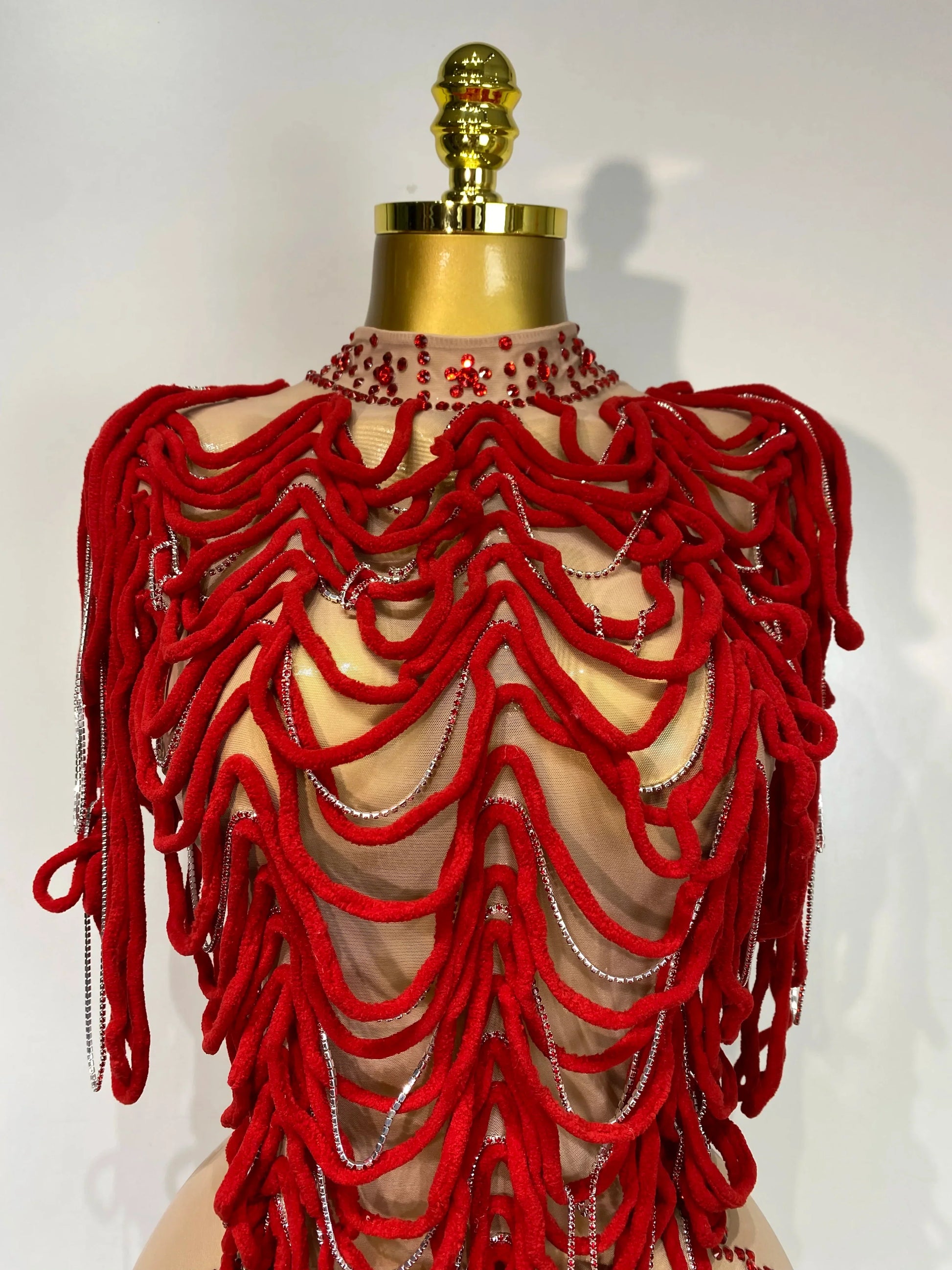 Women Mesh Elastic Sexy Tight Fitting Sparkly Diamond Chain Short Dress Nightclub Luxury Birthday Stage Performance Costumes