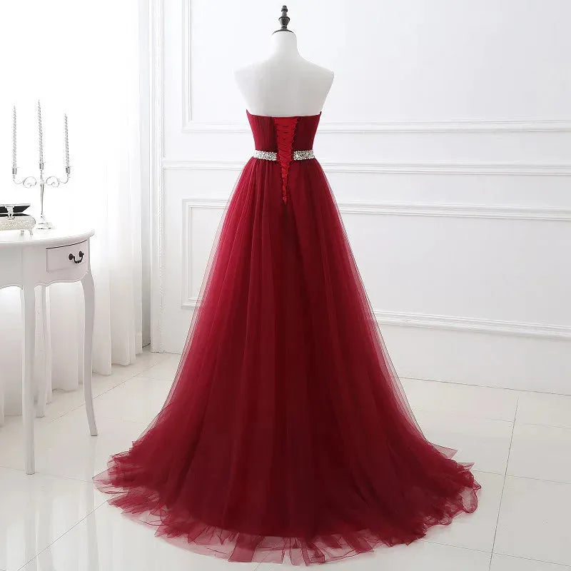 Elegant Sexy Strapless Chiffon Evening Prom Dresses for Women Summer Long Formal Wedding Party Bride Show Host Trailing vestidos Red