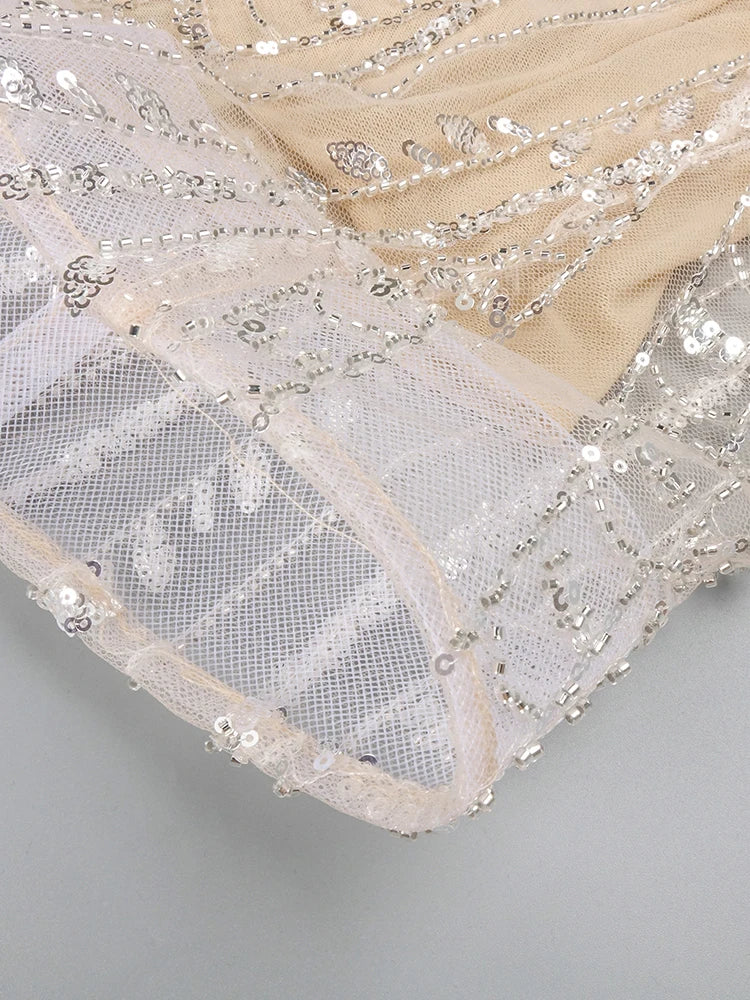 Stunning Crystal Embellished Mermaid Deep-V Neck Dress Gown for Glamorous Evenings