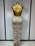 Women Sexy Backless Sleeveless Sparkly Diamonds Dress Slim Formal Elegant Celebrity Cocktail Party Luxury Birthday Gown Vestido