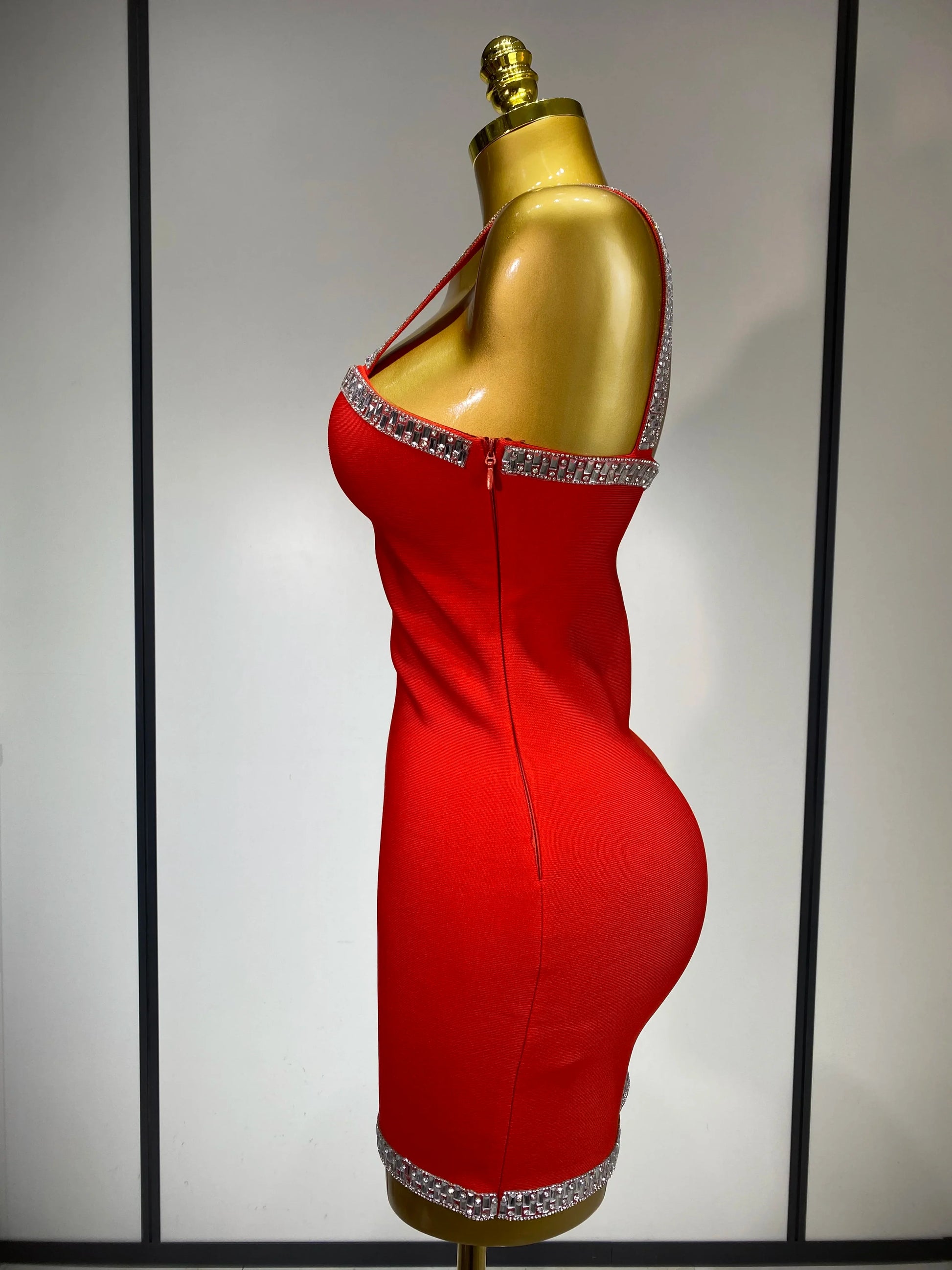 Women Sexy Black Red Sparkly Mini Bodycon Bandage Dress Sleeveless Luxury Diamonds Elegant Evening Club Party Birthday Dress