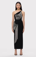 Women Sexy Halter Off the Shoulder Silver Tassels Bodycon Long Bandage Dress Evening Party Celebrate Cocktail Wear black