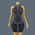 High-end Chic Black Mini Dress for Sexy Women Sparkly Rhinestone Tassel Bodycon Dress Birthday Party Queen Ball Dress lianhua black