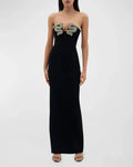 Shining Diamonds V-Neck Strapless Black Long Bandage Dress Elegant Woman Evening Party Dress Cocktail Party Outfit
