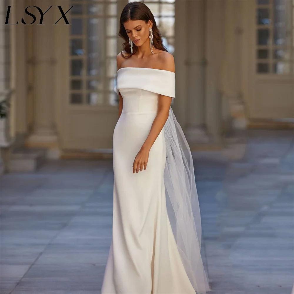 Elegancka sukienka ślubna syrenka bez ramion dla kobiet prosta krepe pociągu Minimalizm minimalizm suknia ślubna