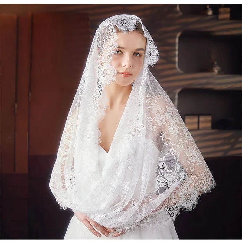 Lace Mantilla Veil For Church Spanish Head Covering Scarf Shawl White Black Muslim Bridal Veil For Wedding Chapel Catholic Veils as picture