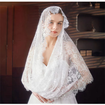 Lace Mantilla Veil For Church Spanish Head Covering Scarf Shawl White Black Muslim Bridal Veil For Wedding Chapel Catholic Veils as picture
