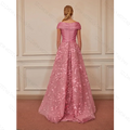 Elegant Pink Long Evening Dresses Women Off the Shoulder Appliqued Organza Formal Occasion Dress فساتين السهرة